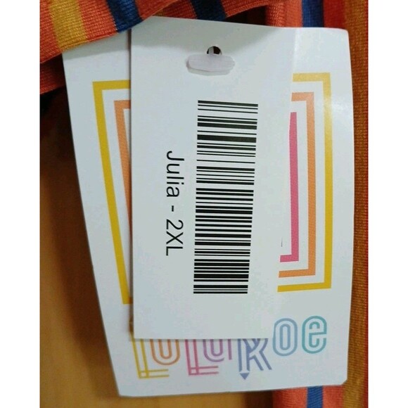 LuLaRoe Julia Bodycon Orange/Blue/Yellow Stripped Dress Womens 2XL - Picture 15 of 16